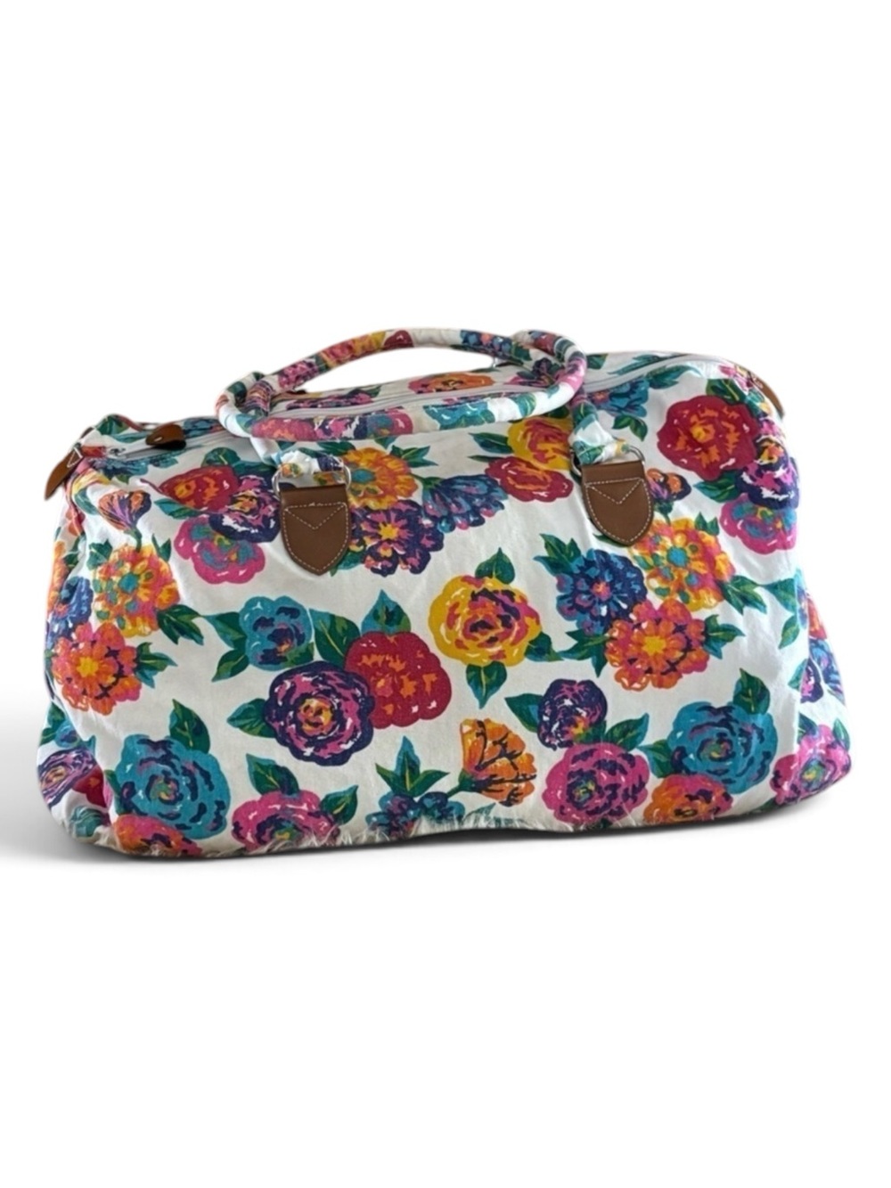 Gitano White Canvas Floral Design Large Duffel Tote Travel Bag